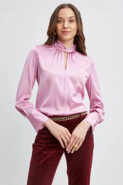 Elie Tahari Silk Satin Twist Neck Shirt- Tops & Sweaters