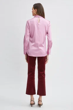 Elie Tahari Silk Satin Twist Neck Shirt- Tops & Sweaters