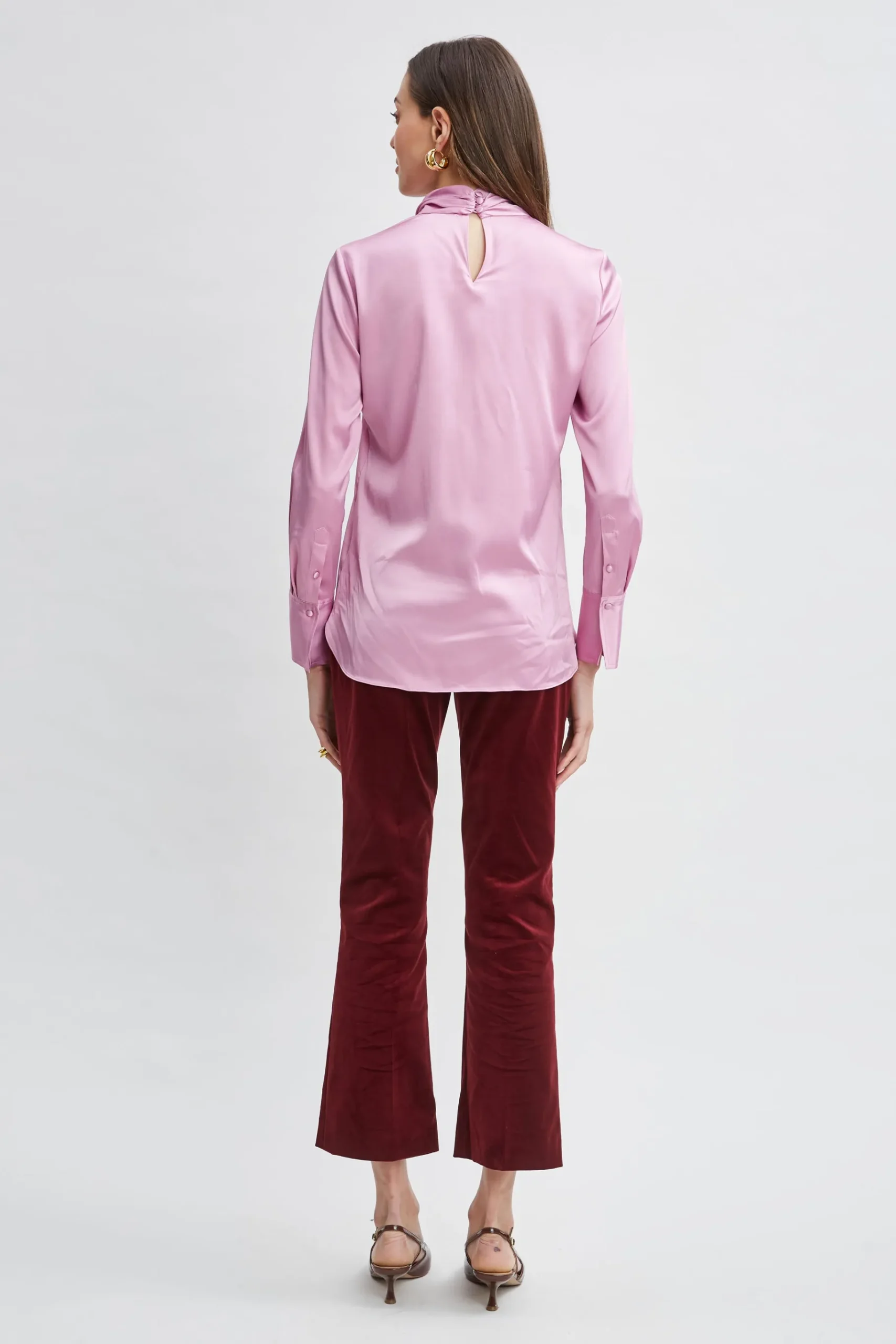 Elie Tahari Silk Satin Twist Neck Shirt- Tops & Sweaters