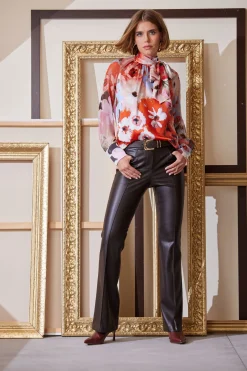 Elie Tahari Silk Satin Wintergarden Chiffon Sleeve Shirt- Tops & Sweaters