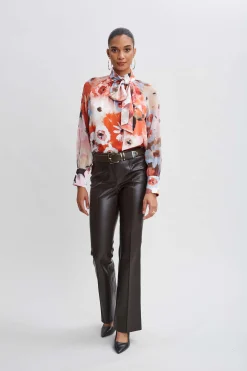 Elie Tahari Silk Satin Wintergarden Chiffon Sleeve Shirt- Tops & Sweaters