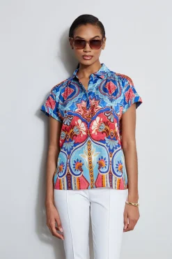 Elie Tahari Silk Tapestry Floral Shirt- Tops & Sweaters