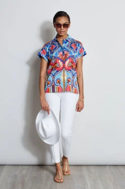 Elie Tahari Silk Tapestry Floral Shirt- Tops & Sweaters