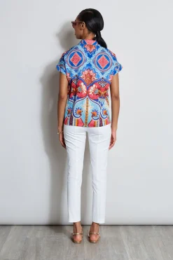 Elie Tahari Silk Tapestry Floral Shirt- Tops & Sweaters