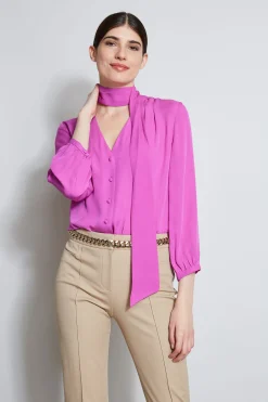 Elie Tahari Silk Tie Button Shirt- Tops & Sweaters