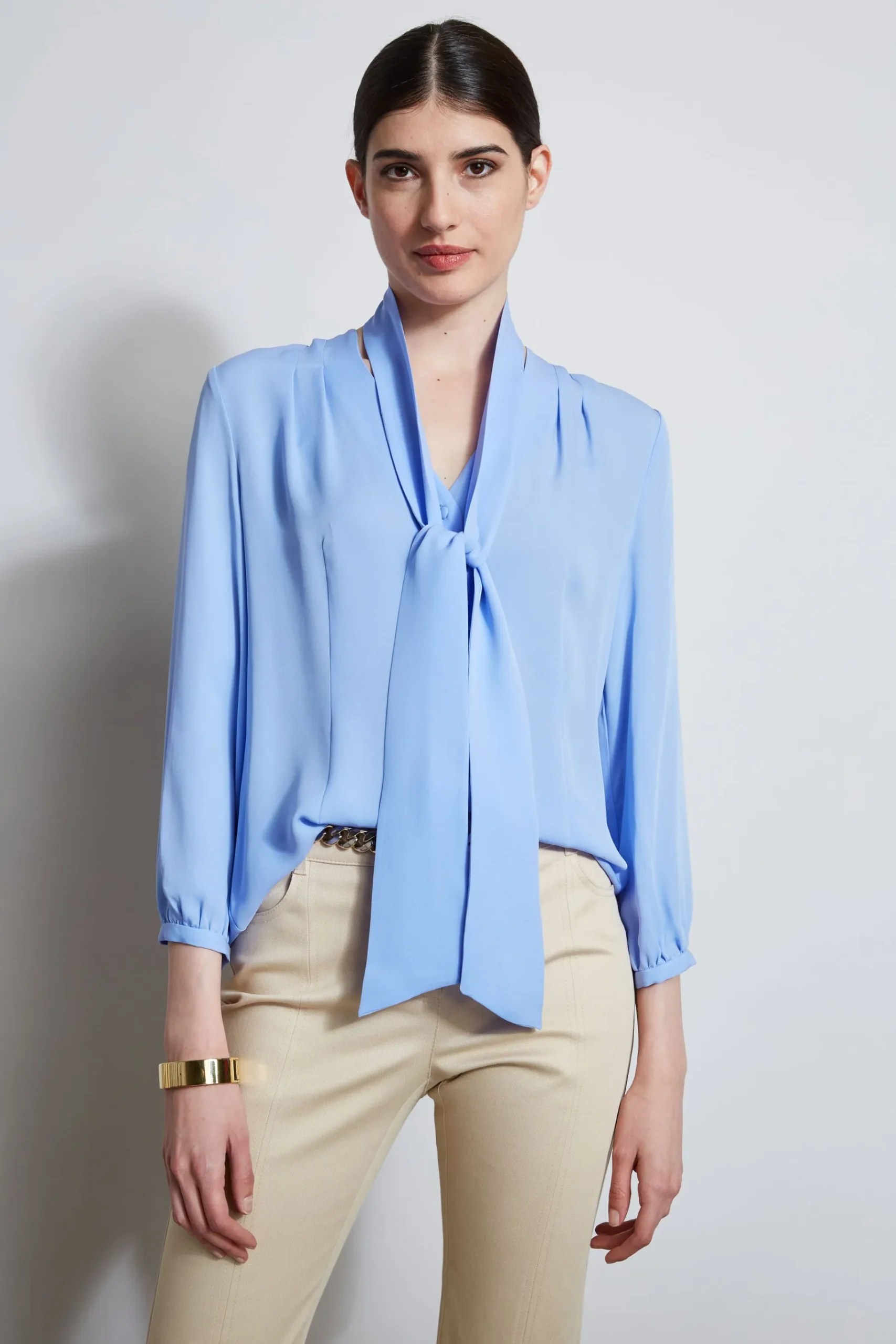 Elie Tahari Silk Tie Button Shirt- Tops & Sweaters