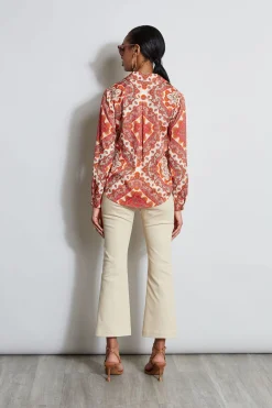 Elie Tahari Silk Tile Print Button Down Shirt- Tops & Sweaters