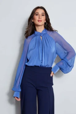 Elie Tahari Silk Twist Keyhole Shirt- Tops & Sweaters