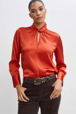 Elie Tahari Silk Twist Neck Shirt- Tops & Sweaters
