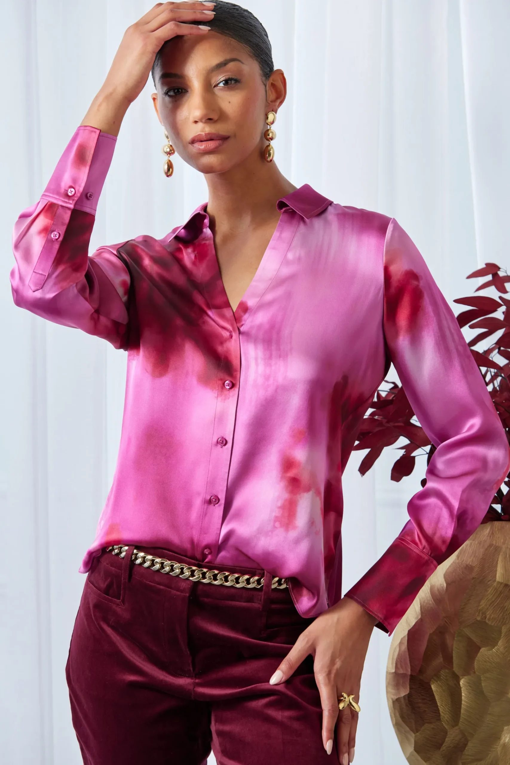 Elie Tahari Silk Venetian Glass Shirt- Tops & Sweaters