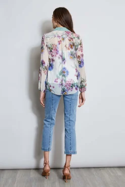 Elie Tahari Silk Wind Floral Button Down Shirt- Tops & Sweaters