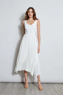 Elie Tahari Sleeveless Contour Pleated Midi Dress- Dresses & Jumpsuits|Sleeveless Dresses