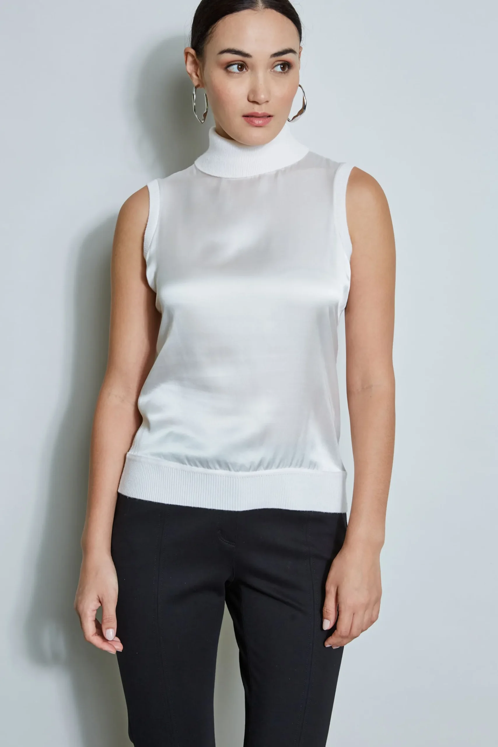 Elie Tahari Sleeveless Satin Front Sweater- Tops & Sweaters