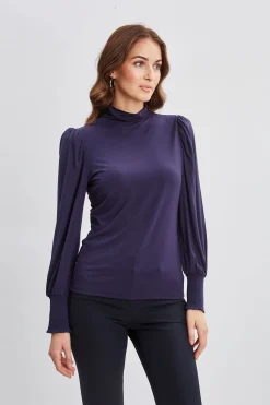 Elie Tahari Smocked Turtleneck Knit- Tops & Sweaters