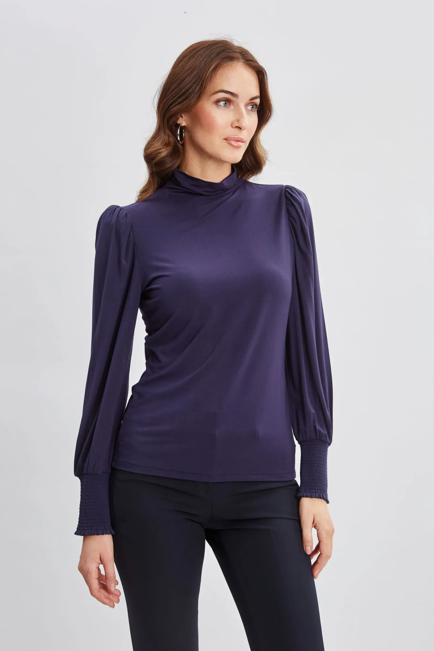 Elie Tahari Smocked Turtleneck Knit- Tops & Sweaters