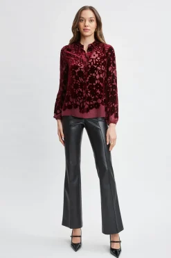 Elie Tahari Stencil Burnout Velvet Shirt- Tops & Sweaters
