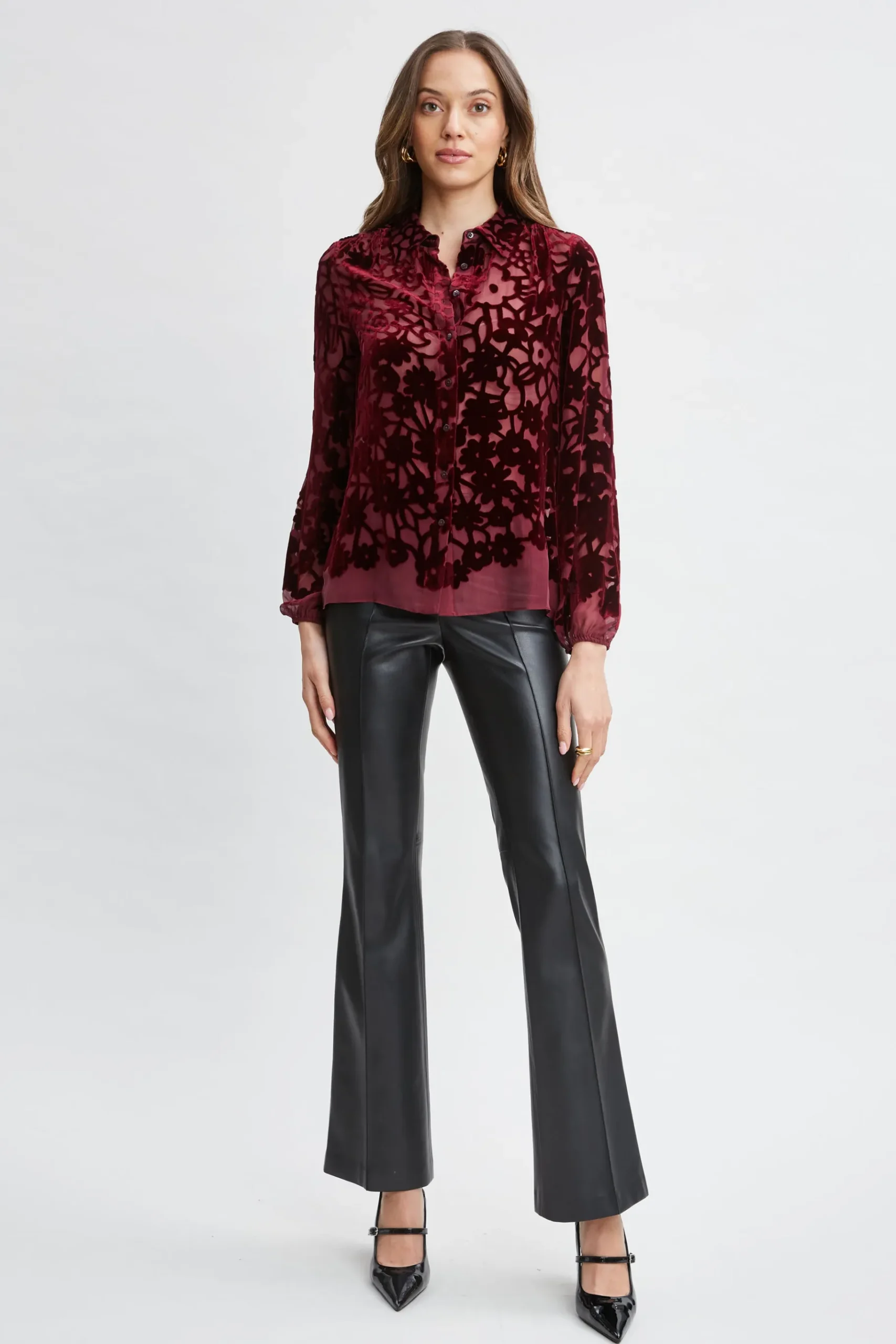 Elie Tahari Stencil Burnout Velvet Shirt- Tops & Sweaters