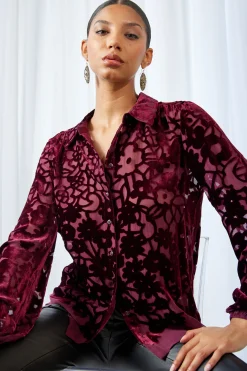 Elie Tahari Stencil Burnout Velvet Shirt- Tops & Sweaters