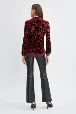 Elie Tahari Stencil Burnout Velvet Shirt- Tops & Sweaters