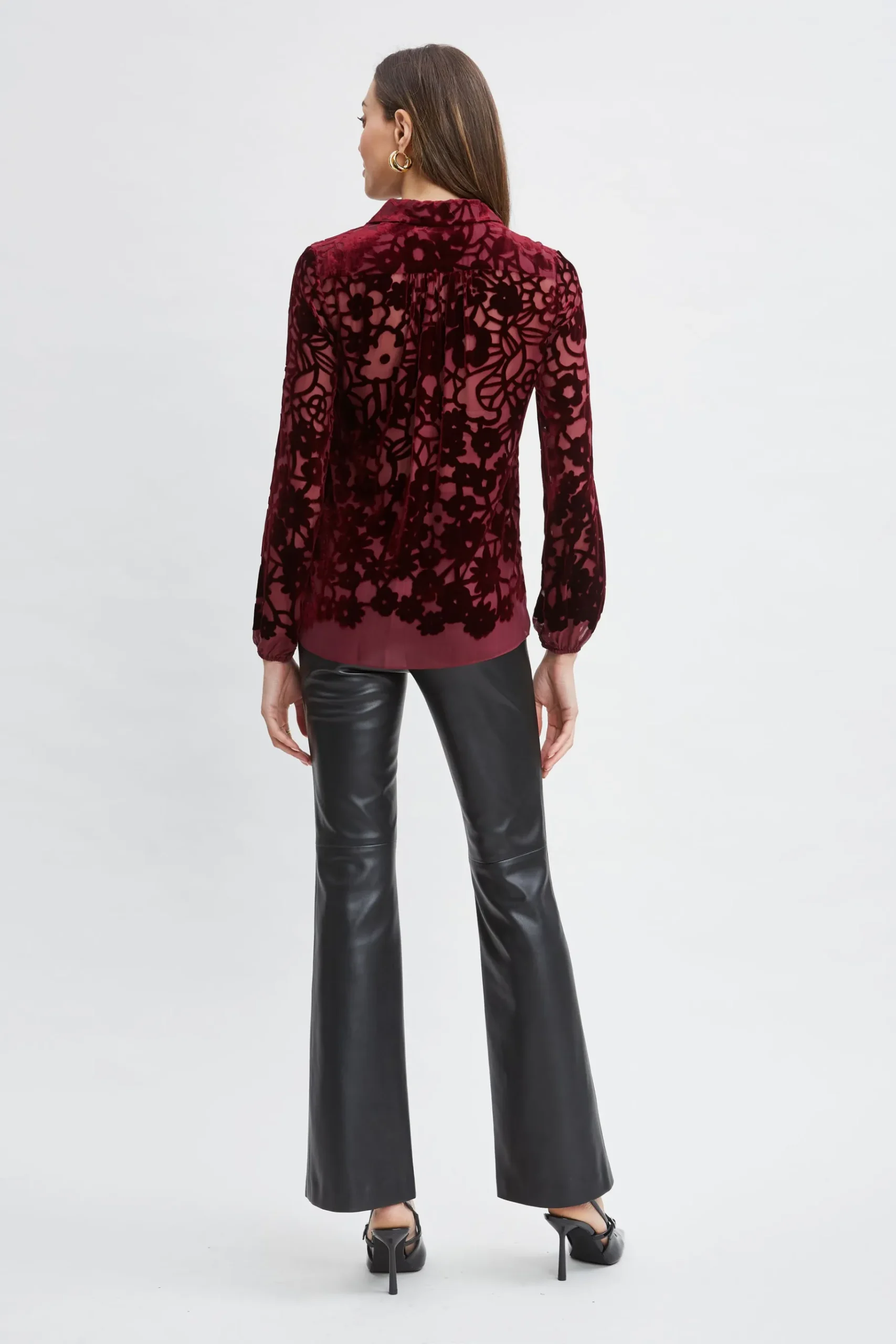 Elie Tahari Stencil Burnout Velvet Shirt- Tops & Sweaters