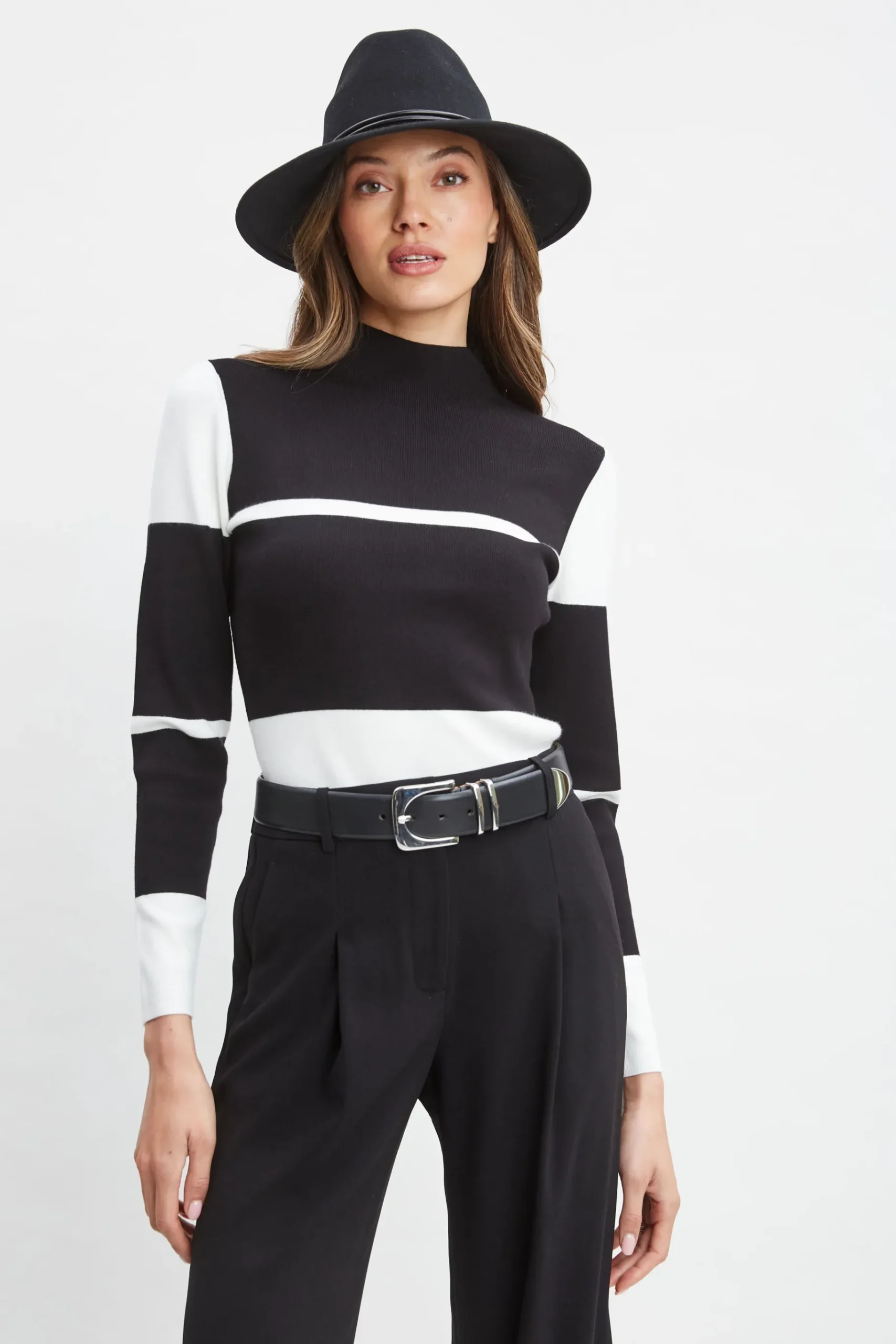 Elie Tahari Stripe Mock Neck Sweater- Tops & Sweaters