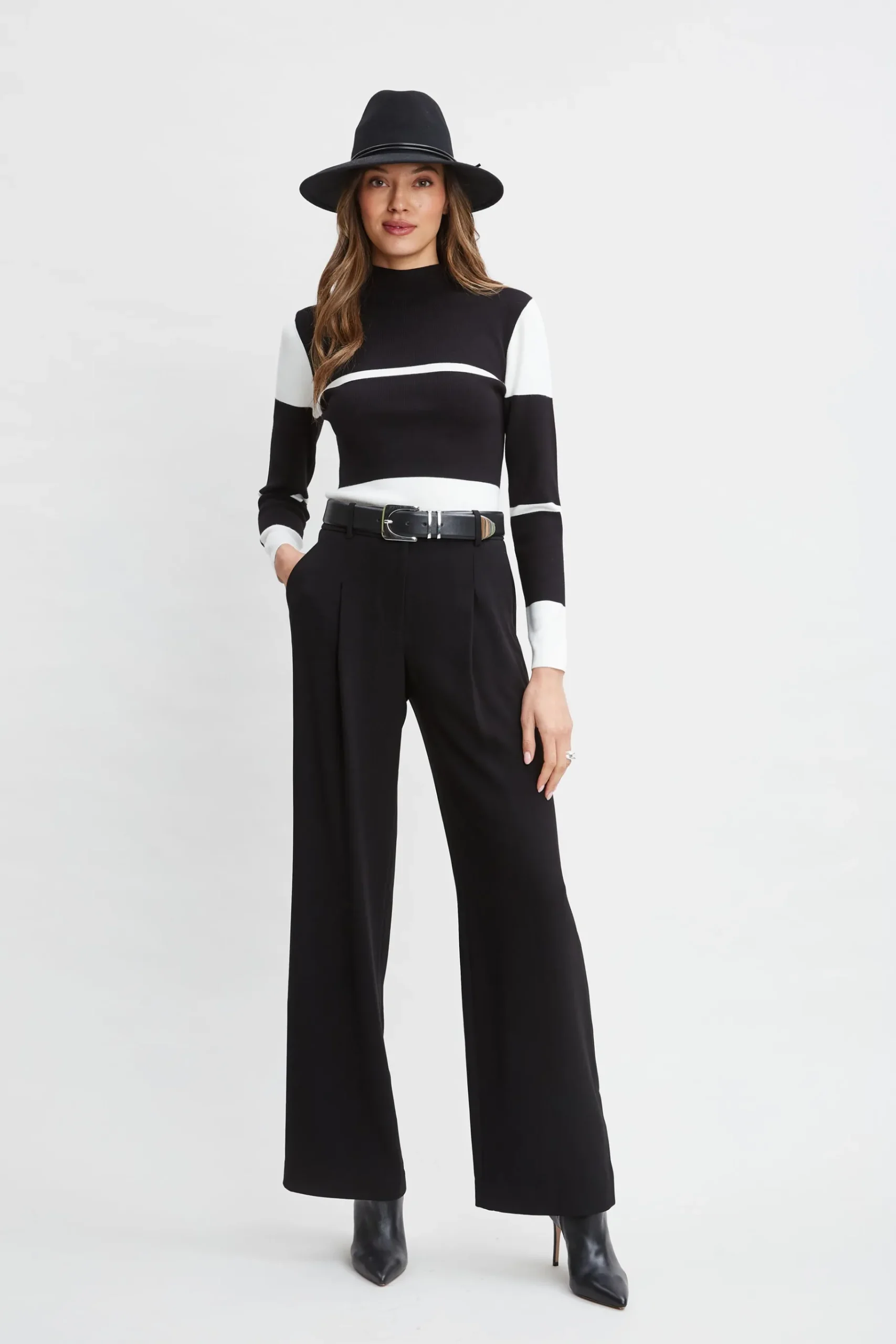 Elie Tahari Stripe Mock Neck Sweater- Tops & Sweaters