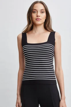 Elie Tahari Stripe Square Neck Sweater- Tops & Sweaters