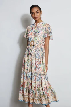 Elie Tahari Summer Palace Belted Dress- Dresses & Jumpsuits|Short Sleeve Dresses