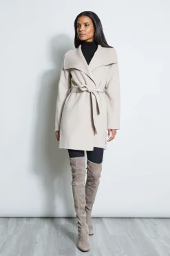 Elie Tahari Tahari Double Face Lightweight Wool Wrap Coat- Coats