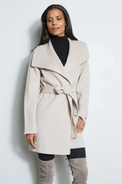 Elie Tahari Tahari Double Face Lightweight Wool Wrap Coat- Coats