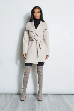 Elie Tahari Tahari Double Face Lightweight Wool Wrap Coat- Coats