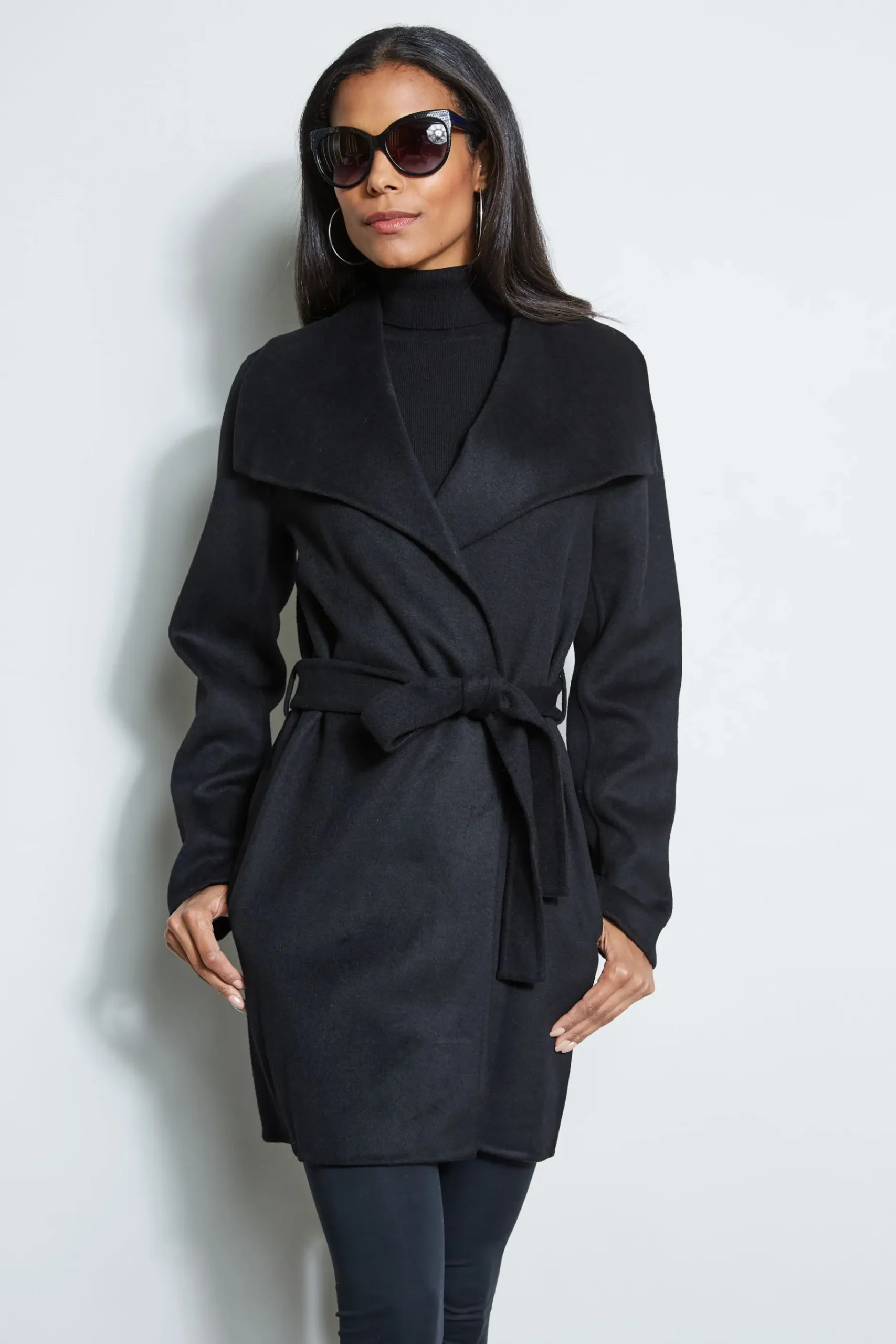Elie Tahari Tahari Double Face Wool Lightweight Wrap Coat- Coats