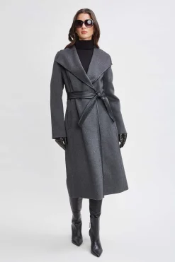 Elie Tahari Tahari Double Face Wool Vegan Leather Trim Coat- Coats