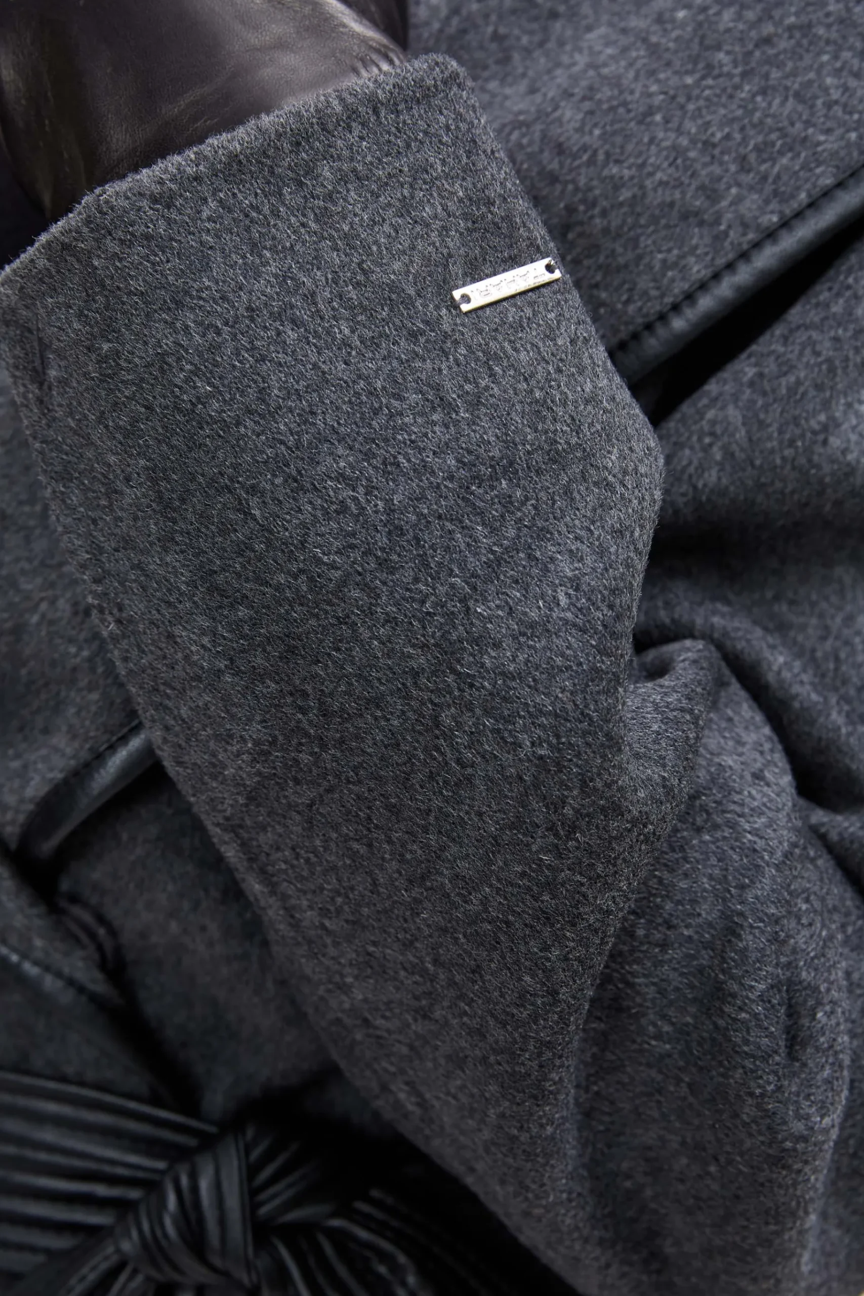 Elie Tahari Tahari Double Face Wool Vegan Leather Trim Coat- Coats