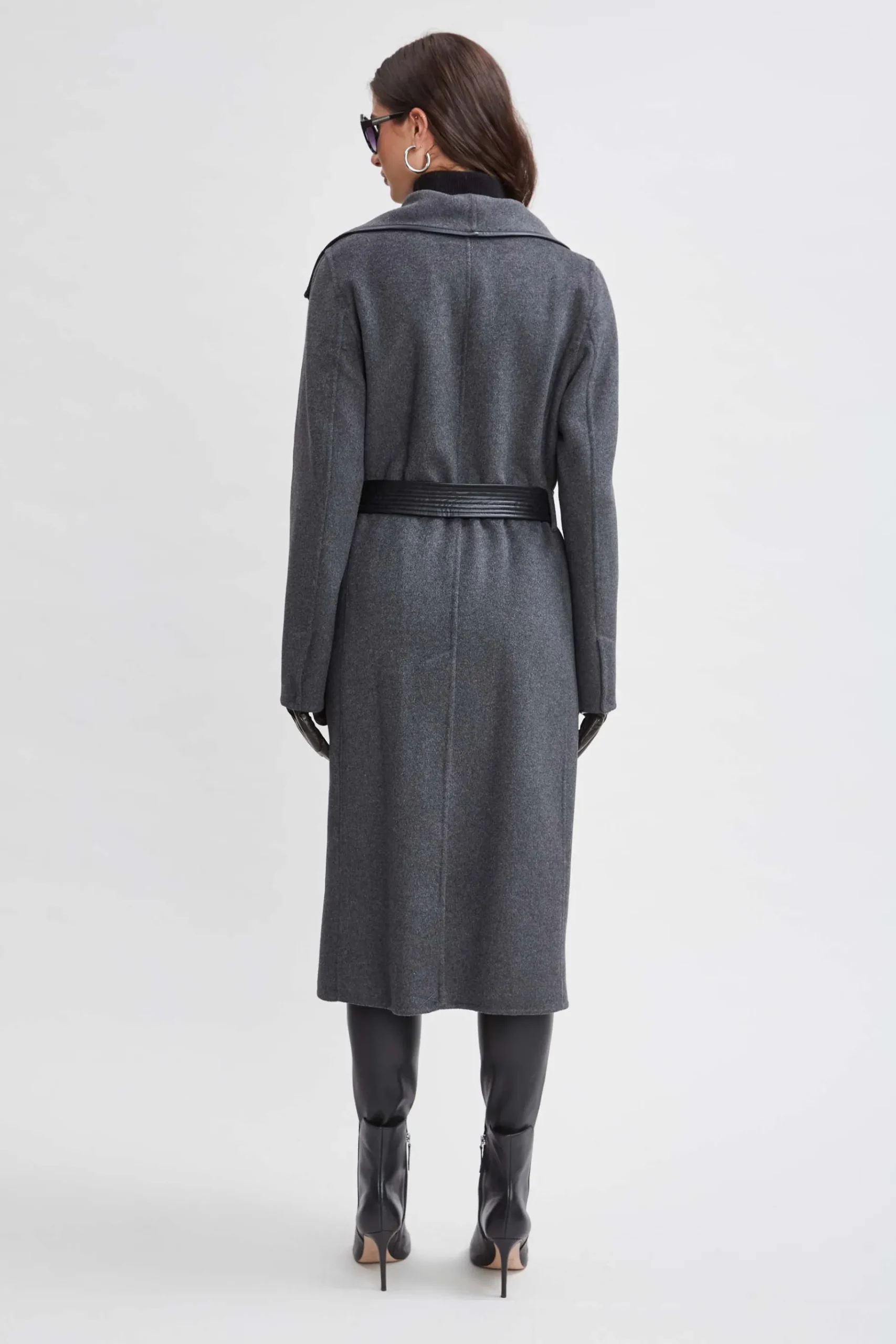 Elie Tahari Tahari Double Face Wool Vegan Leather Trim Coat- Coats