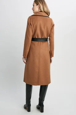 Elie Tahari Tahari Double Face Wool Vegan Leather Trim Coat- Coats