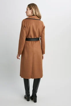 Elie Tahari Tahari Double Face Wool Vegan Leather Trim Coat- Coats