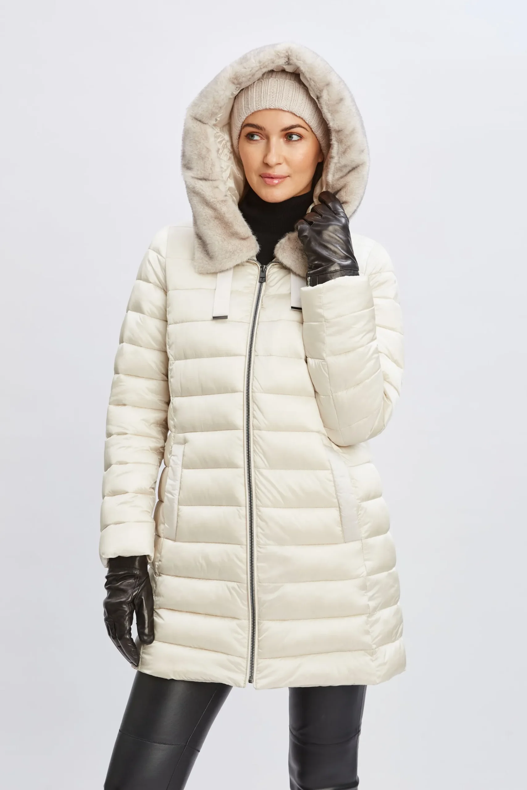 Elie Tahari Tahari Faux Fur Collar Puffer Coat- Coats