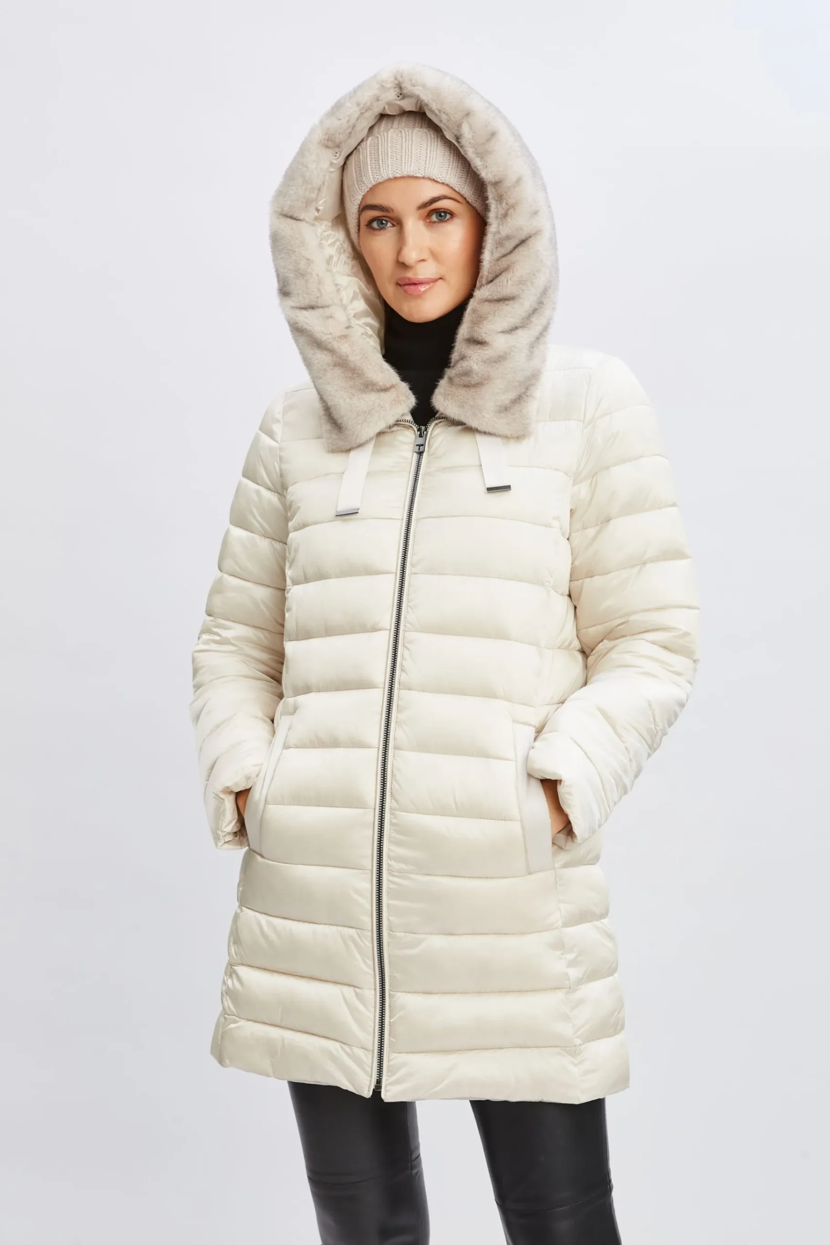 Elie Tahari Tahari Faux Fur Collar Puffer Coat- Coats