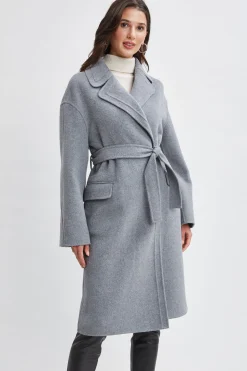 Elie Tahari Tahari Long Double Face Wool Blend Stitched Wrap Coat- Coats