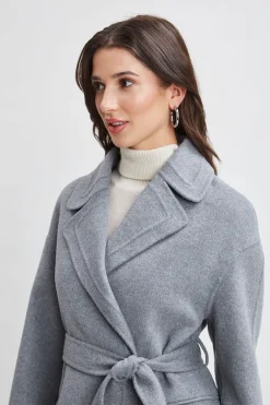 Elie Tahari Tahari Long Double Face Wool Blend Stitched Wrap Coat- Coats