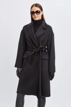 Elie Tahari Tahari Long Double Face Wool Blend Stitched Wrap Coat- Coats