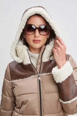 Elie Tahari Tahari Shearling Trim Puffer Coat- Coats