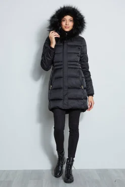 Elie Tahari Tahari Stitched Faux Fur Hood Puffer Coat- Coats