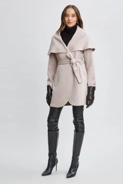Elie Tahari Tahari Wool Blend Shawl Collar Wrap Coat- Coats