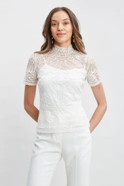 Elie Tahari Tape Applique Mock Neck Shirt- Tops & Sweaters