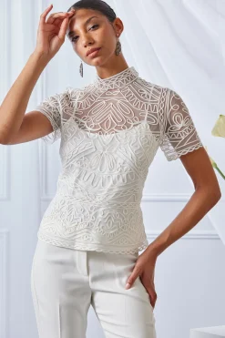 Elie Tahari Tape Applique Mock Neck Shirt- Tops & Sweaters