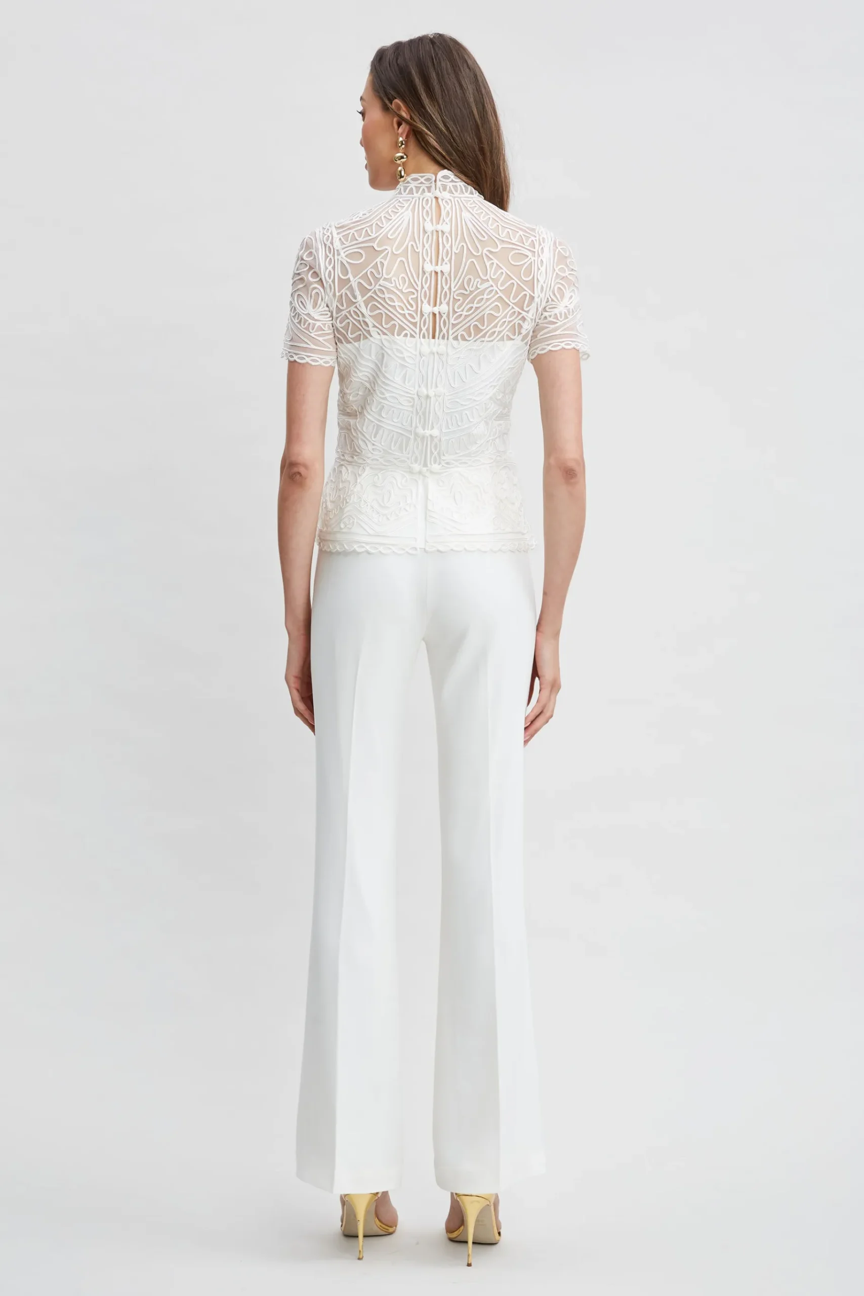 Elie Tahari Tape Applique Mock Neck Shirt- Tops & Sweaters