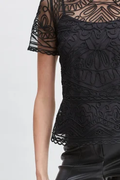 Elie Tahari Tape Applique Mock Neck Shirt- Tops & Sweaters