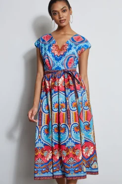 Elie Tahari Tapestry Floral Cotton Midi Dress- Dresses & Jumpsuits|Midi Dresses